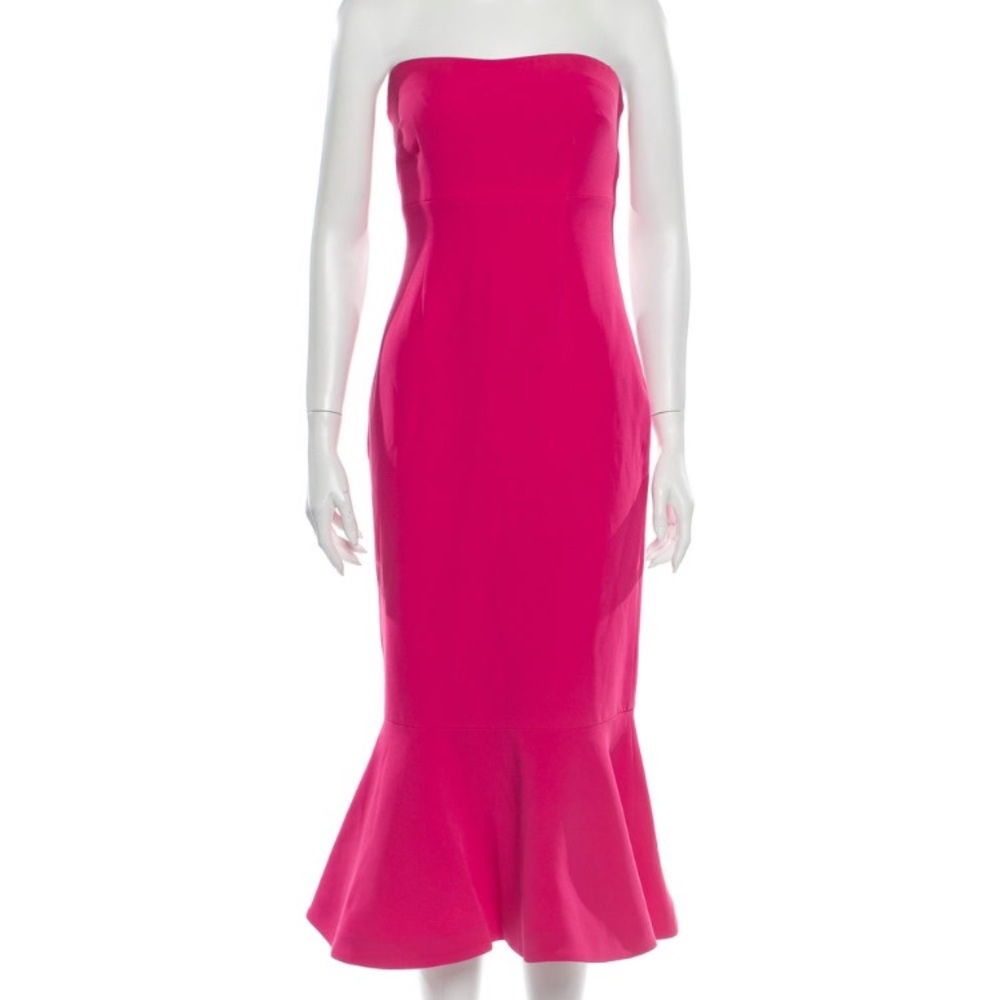 Hot pink cinq a sept midi dress perfect condition with ruffle flare